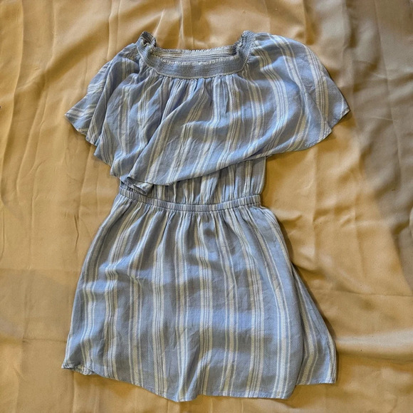 Show Me Your Mumu Casita Mini Dress Side Walk Stripe Medium Blue White - Picture 4 of 9